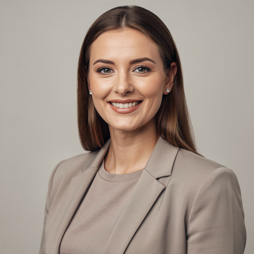 Studio portrait of a young German female media analyst