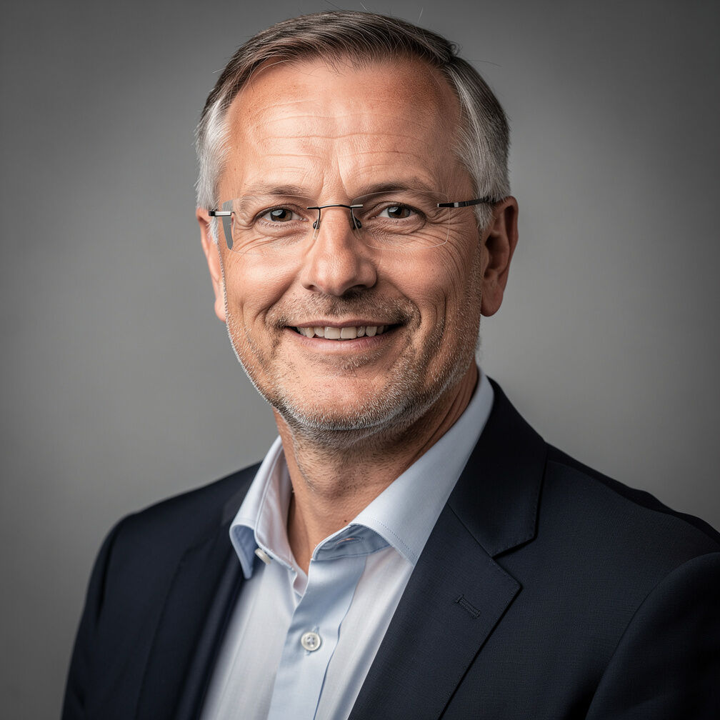 Studio portrait of a senior German male research director in his 50s