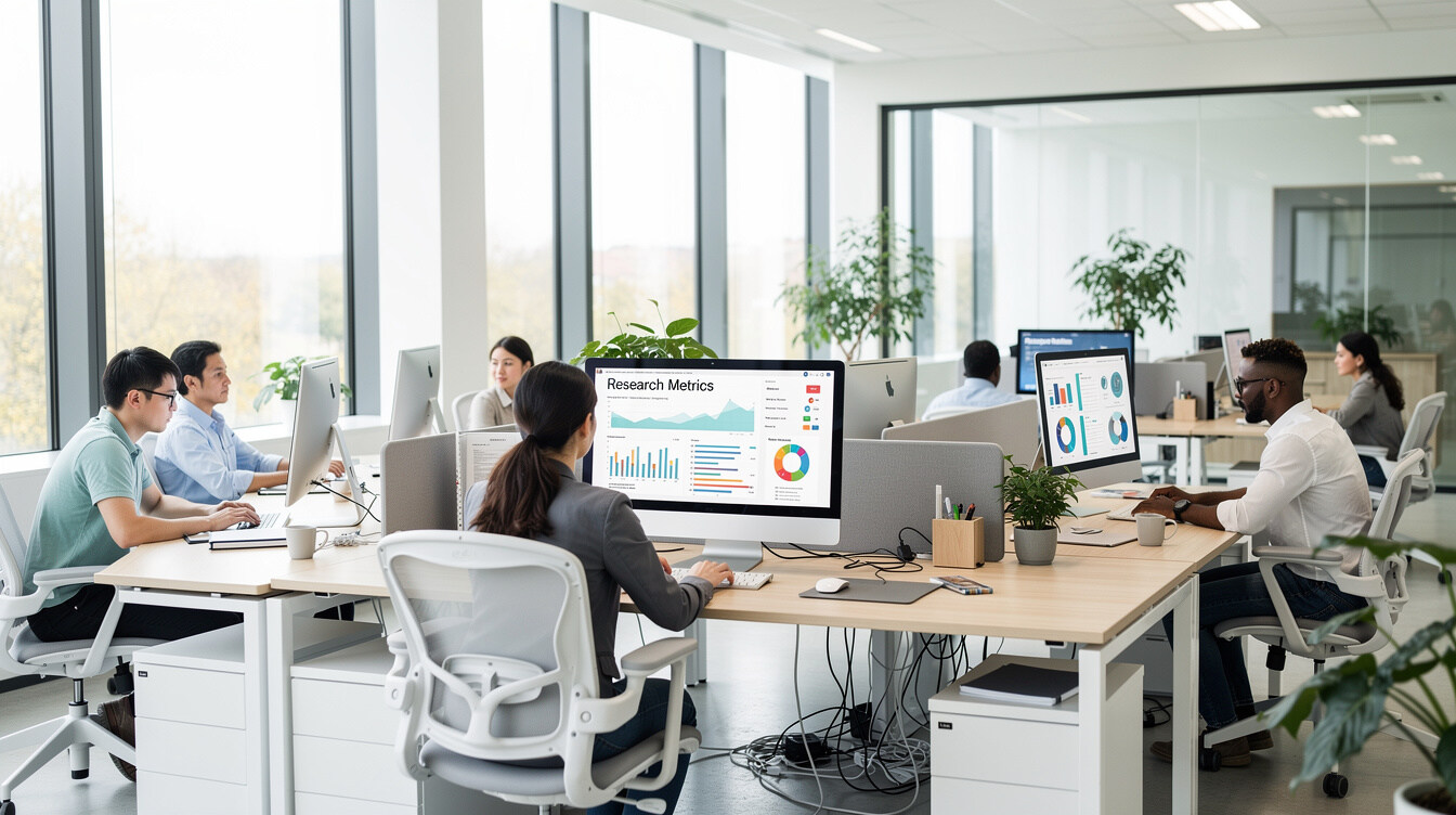 Modern research institute office interior with people working